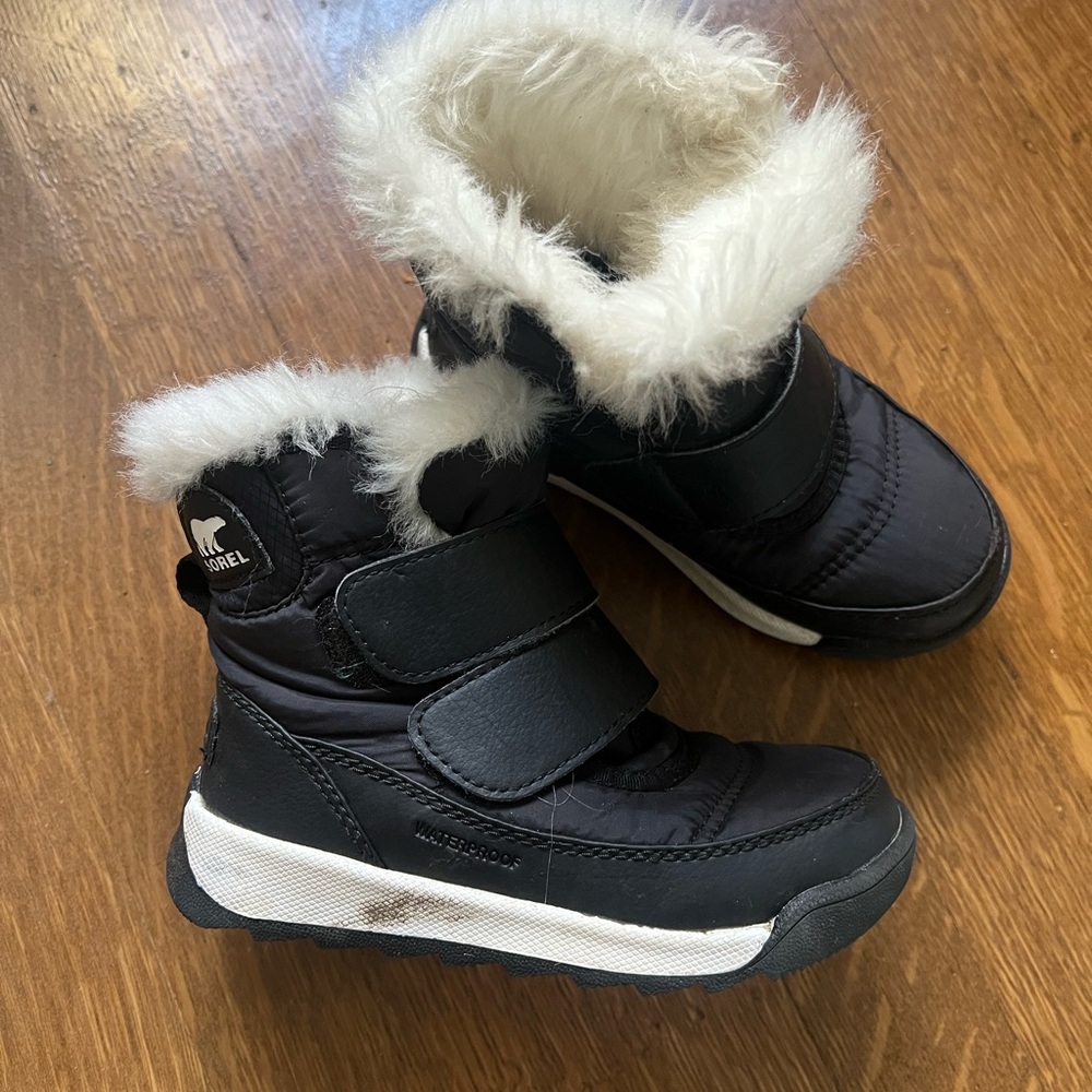 Sorel Black and White Kids Winter Boots